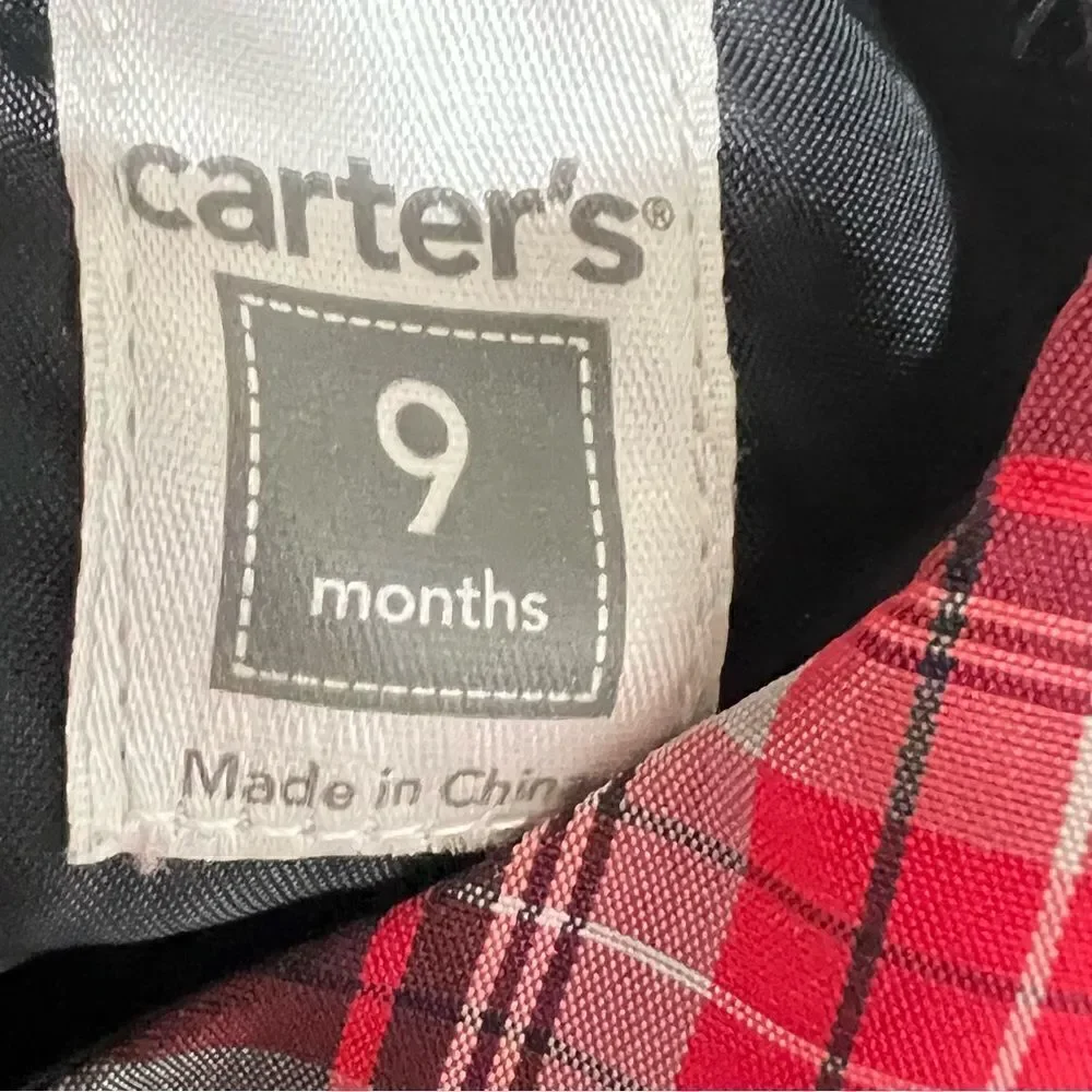 Carter’s black and red tartan taffeta holiday dress with red bow